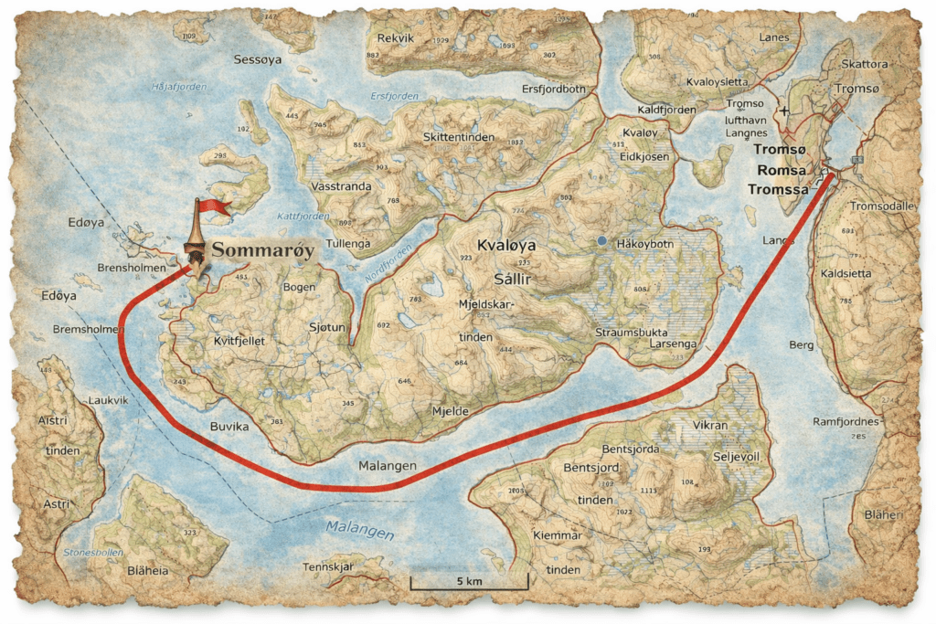 Map with our route from Tromsø to Sommarøy